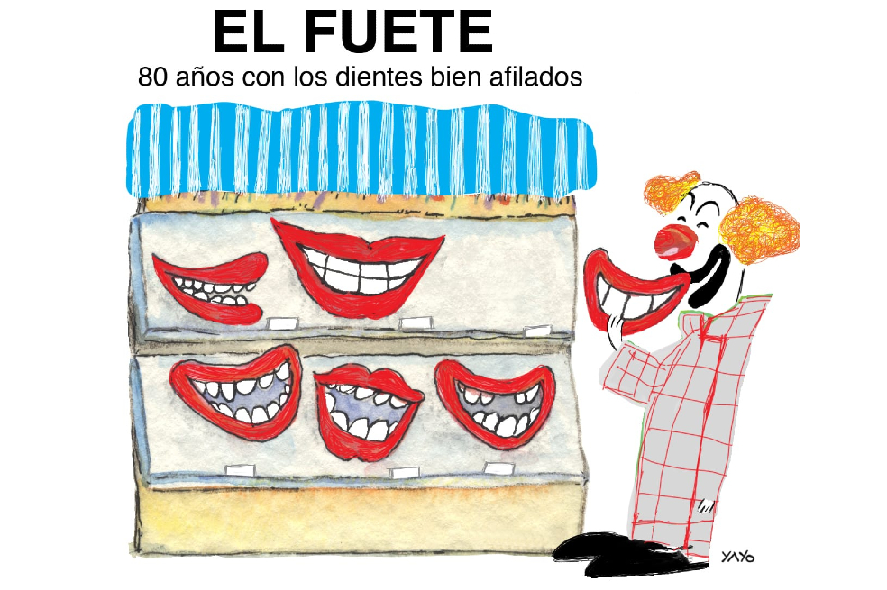 Imagen de una de las caricaturas realizadas por “Yayo”, caricaturista colombiano, con motivo del cumpleaños número ochenta de “El Fuete”.