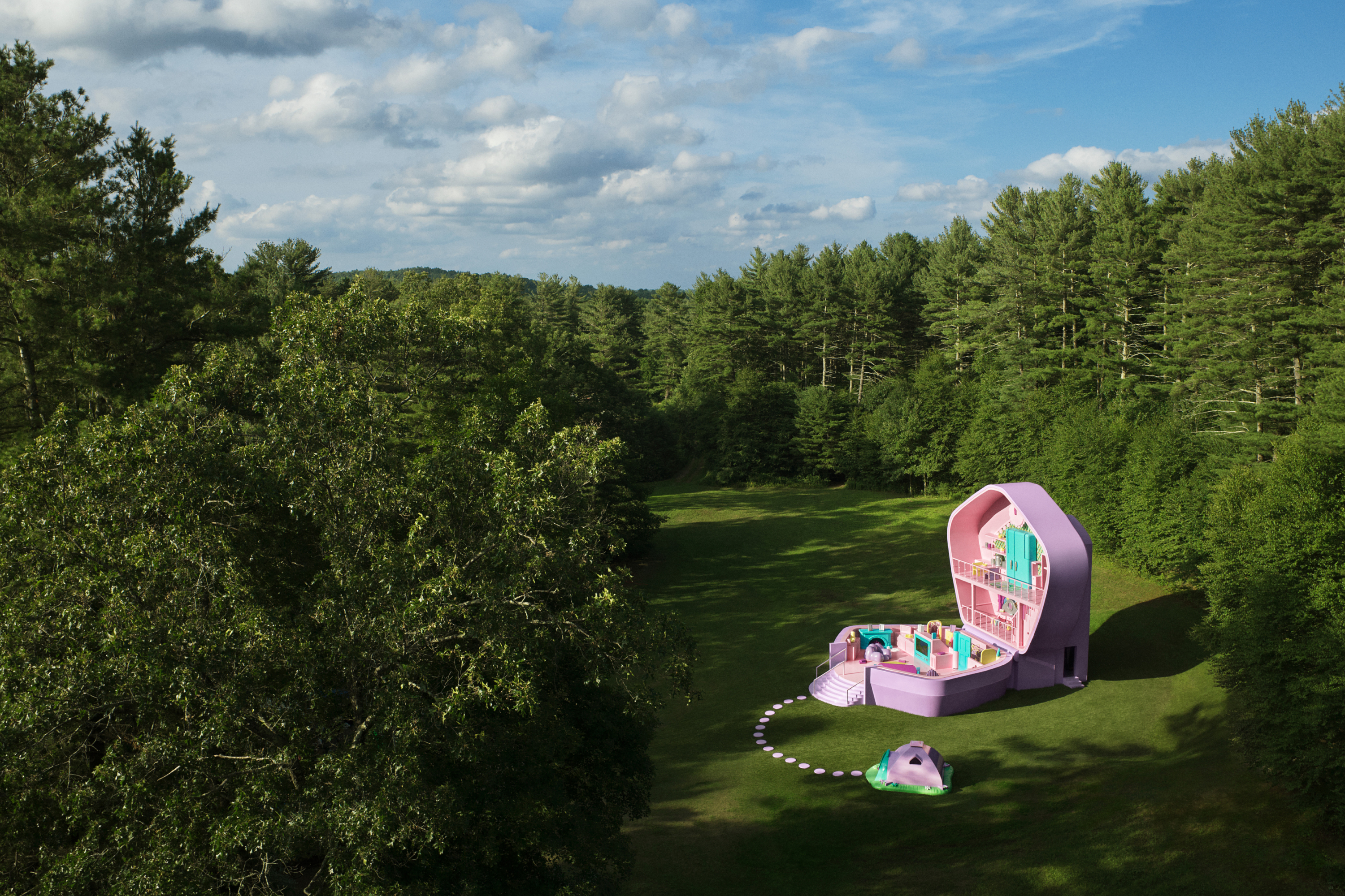 USA6552. LITTLETON (ESTADOS UNIDOS), 20/08/2024.- Fotografía cedida por Above Summit de la casa de la icónica muñeca Polly Pocket en tamaño real dispuesta como alojamiento a través de la plataforma Airbnb, en la localidad de Littleton en Massachusetts (EE.UU.). La casa en forma de una estuche de Polly Pocket, la icónica muñeca de la década de 1990 de la empresa Mattel, existe ahora en tamaño real en Massachusetts (EE.UU.) y convertida en alojamiento a través de la plataforma Airbnb, con motivo de la celebración de los 35 años del juguete. EFE/Juan Navarro/Above Summit / SOLO USO EDITORIAL/ SOLO DISPONIBLE PARA ILUSTRAR LA NOTICIA QUE ACOMPAÑA (CRÉDITO OBLIGATORIO)
