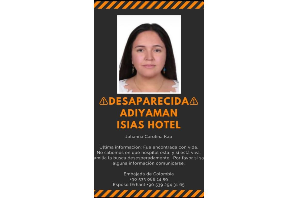 Johana Carolina Millán es la mujer colombiana desaparecida en Turquía después del terremoto. // Cancillería