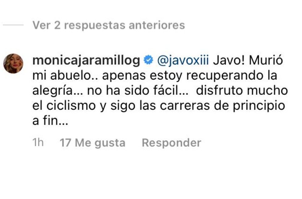 Mónica le respondió a un usuario que la criticó por no publicar nada del Tour de France