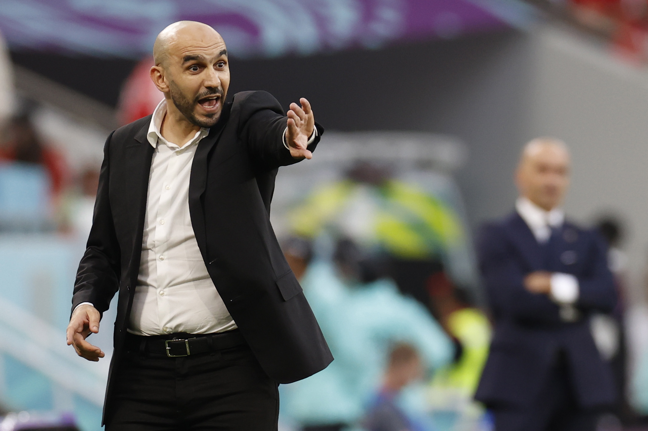 Doha (Qatar), 27/11/2022.- Head coach Walid Regragui of Morocco
reacts during the FIFA World Cup 2022 group F soccer match between Belgium and Morocco at Al Thumama Stadium in Doha, Qatar, 27 November 2022. (Mundial de Fútbol, Bélgica, Marruecos, Catar) EFE/EPA/Rungroj Yongrit