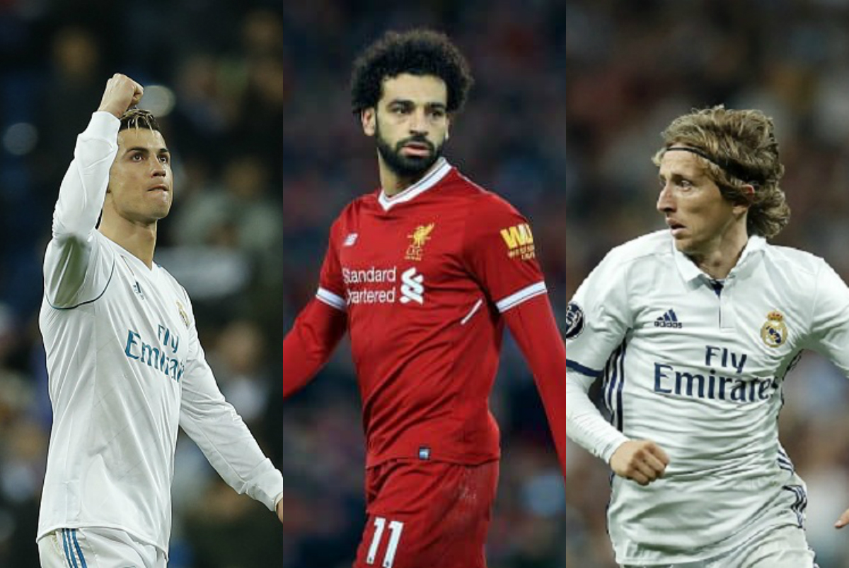 Cristiano Ronaldo, Mo Salah y Luka Modric.