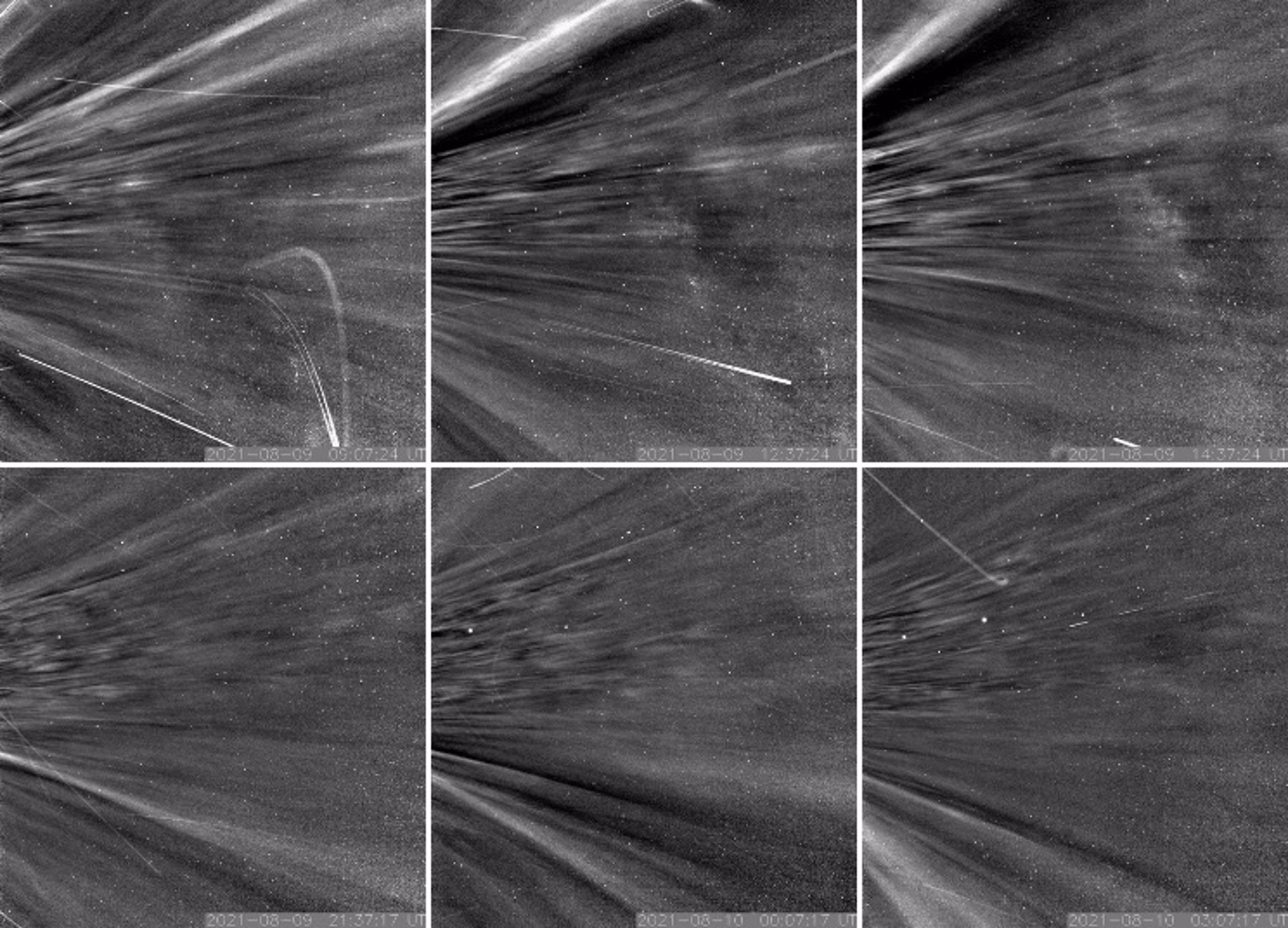 Cuando Parker Solar Probe atravesó la corona en el encuentro nueve, la nave espacial pasó por estructuras llamadas serpentinas coronales. - NASA/JOHNS HOPKINS APL/NAVAL RESEARCH LABORATORY