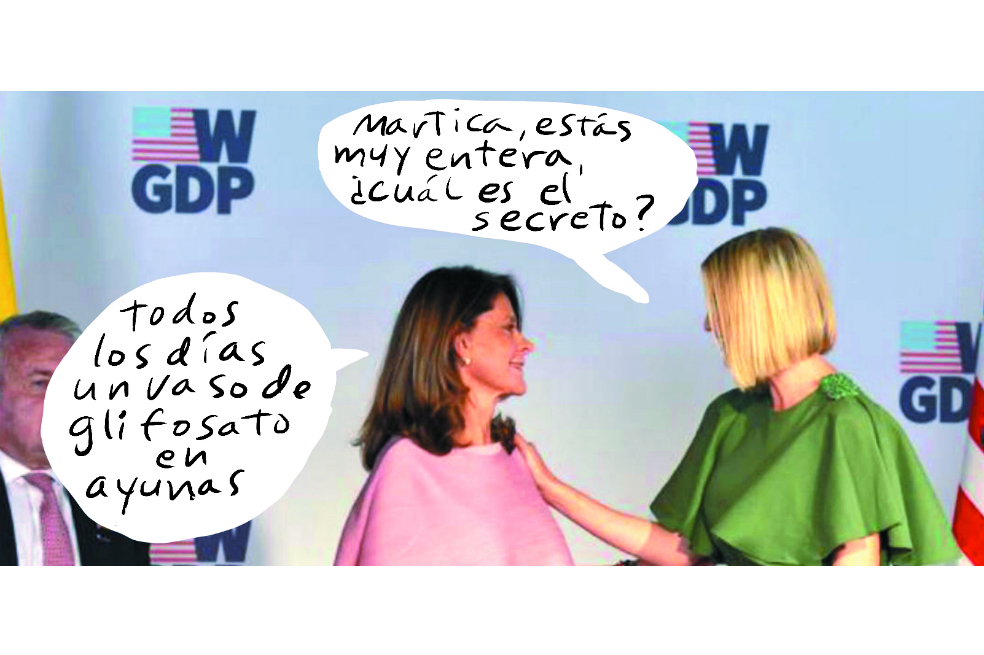 Oites Tola, quizque el ministro Guillermo Botero, que lo han criticao porque aparece en una foto como mirándole el culantro a Ivanka Tron, aclaró que él estaba era mirando pal suelo... buscando la popularidá de Duque.