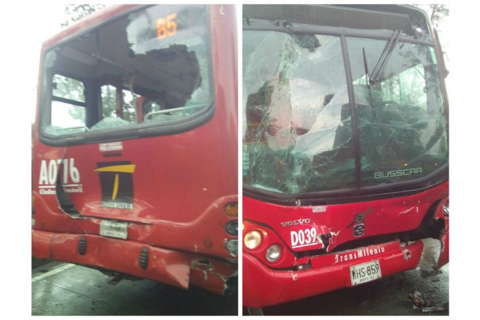 Cinco personas heridas por choque de dos buses de TransMilenio en el norte de Bogotá