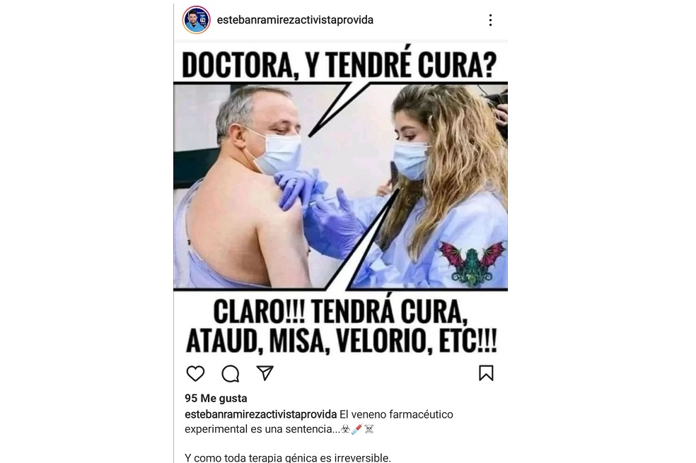 Imagen difundida por el candidato al Senado del Partido Conservador, Esteban Ramírez, sugiriendo falsamente que las vacunas producen la muerte.
