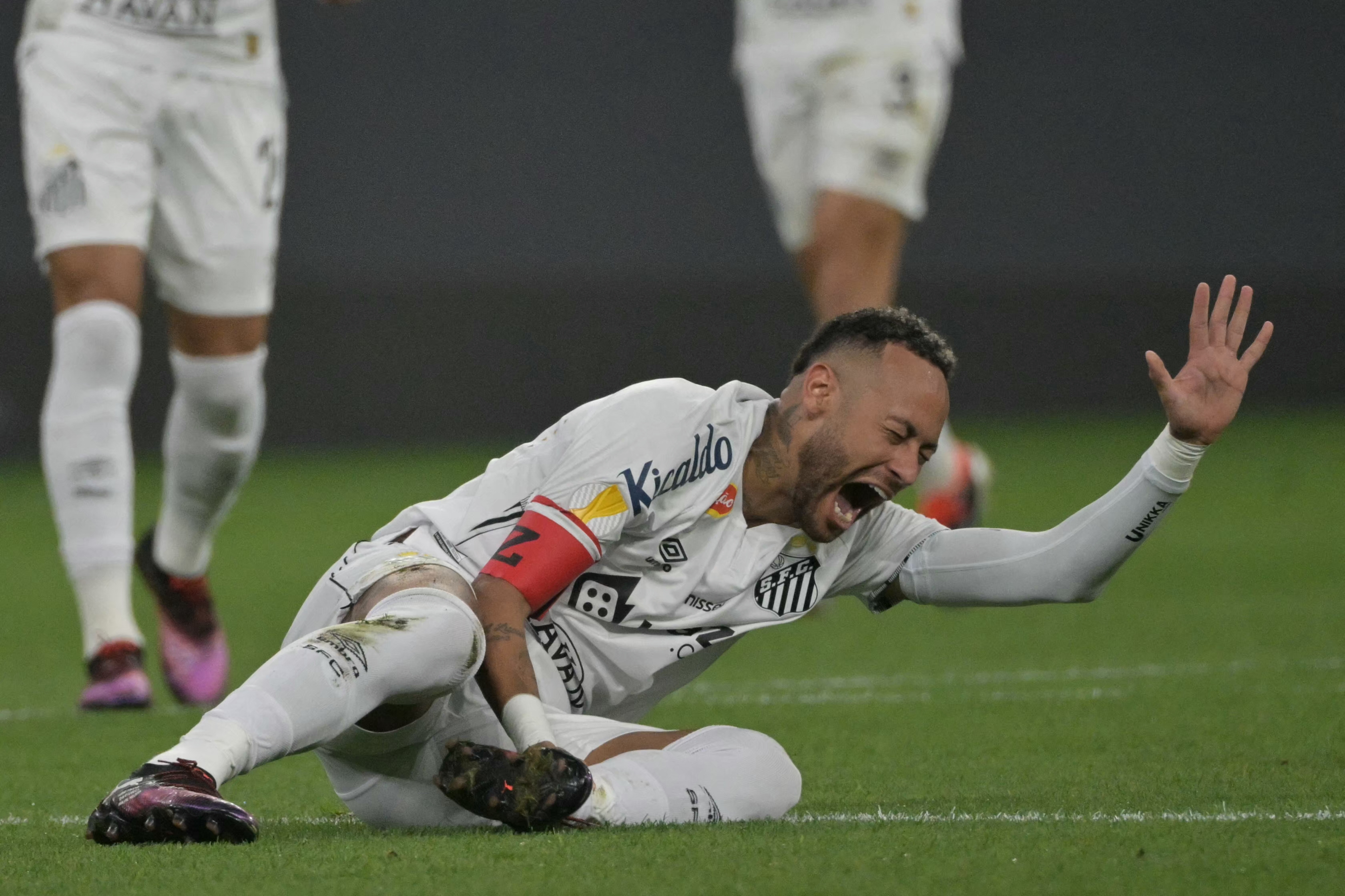 (FILES) Santos' forward #10 Neymar reacts during the Campeonato Paulista A1 football match between Corinthians and Santos at Arena Corinthians in Sao Paulo on February 12, 2025.