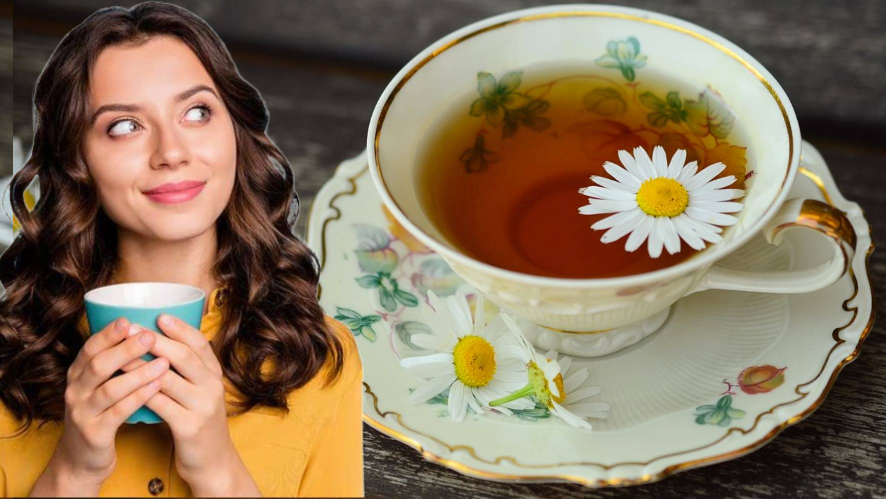Mujer bebe una taza de té caliente