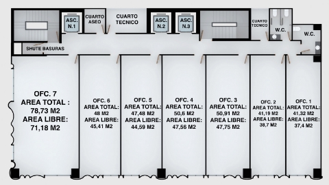 Plano de áreas de oficina B53 Business