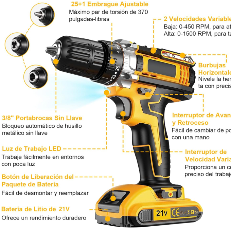 Doble batería de litio de 21V para trabajo continuo