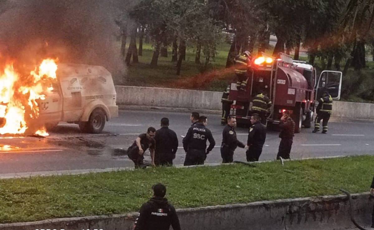 VIDEO: Camioneta de valores se incendia en Insurgentes Norte; presuntamente se trató de una falla mecánica