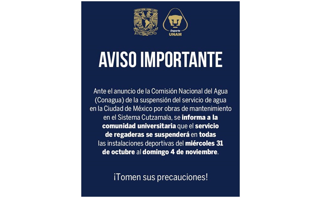 Deportes UNAM suspende servicio de regaderas por recorte de agua en CDMX 