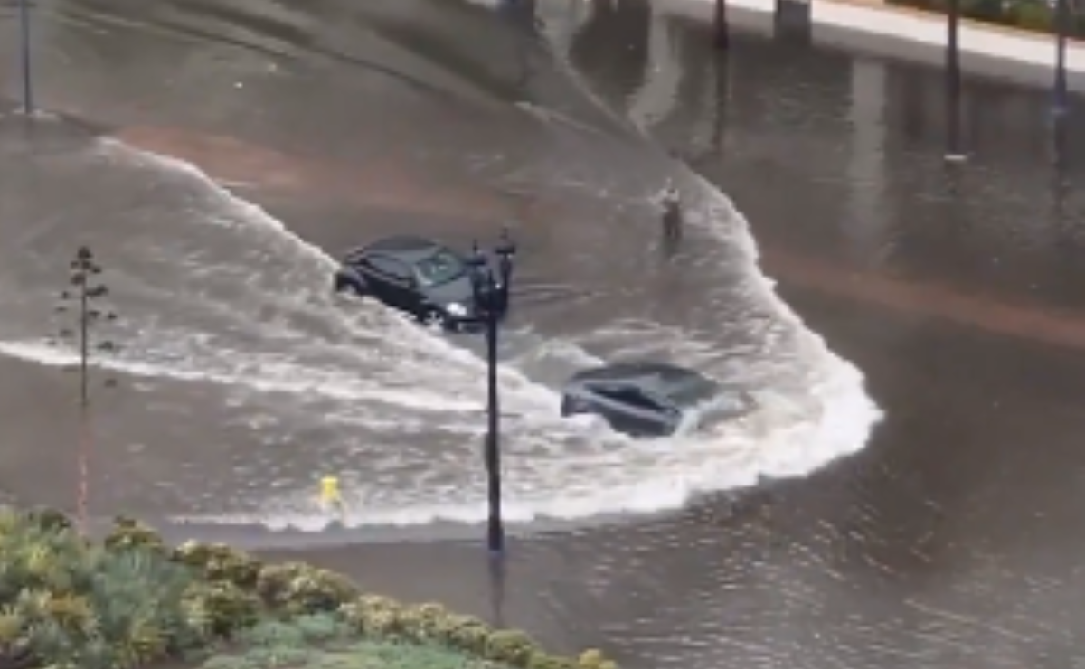 Auto Tesla Model 3 desafía las inundaciones de San Diego; "navegó como un barco". VIDEO