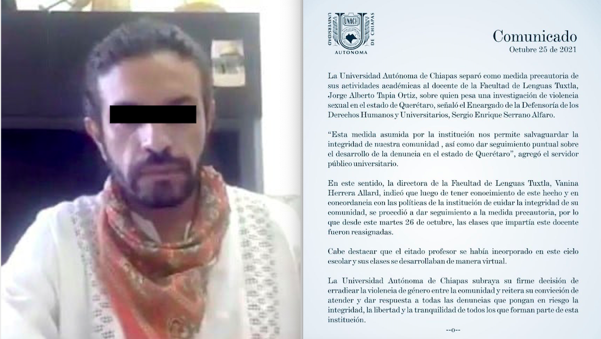 Despiden en Universidad Autónoma de Chiapas a maestro que abusó sexualmente de estudiante de la UAQ