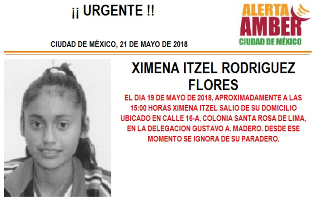 Alerta Amber. Buscan a Ximena Itzel en Gustavo A. Madero