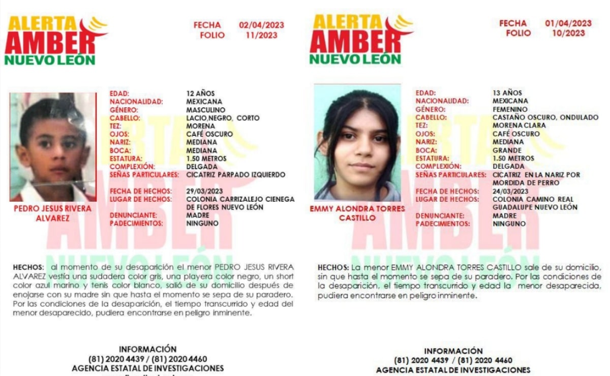 Activan alerta amber por 2 menores desaparecidos en Nuevo León