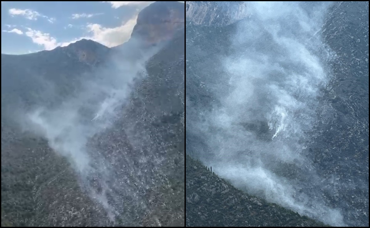 Diversas corporaciones combaten incendio forestal en ejido de Galeana, Nuevo León
