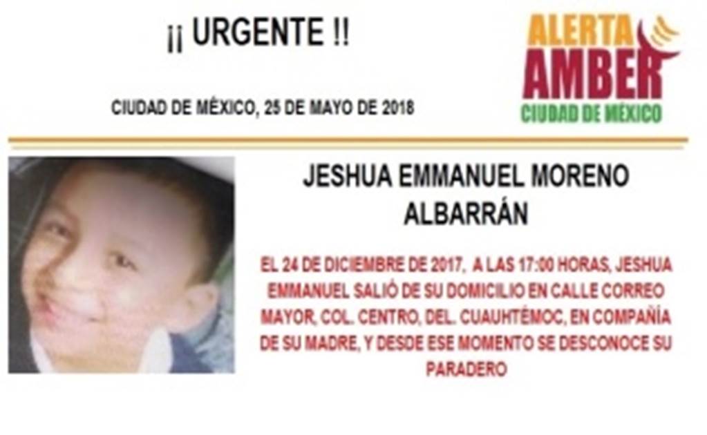 Alerta Amber para localizar a un menor extraviado en delegación Cuauhtémoc