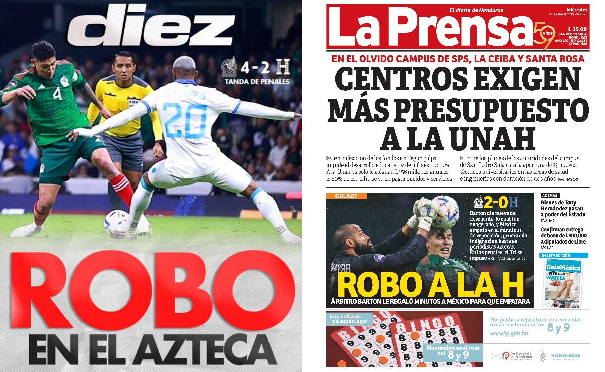 Así fueron las portadas en Honduras tras el triunfo de México: "Robo en el Azteca" y "Perdimos contra 12"