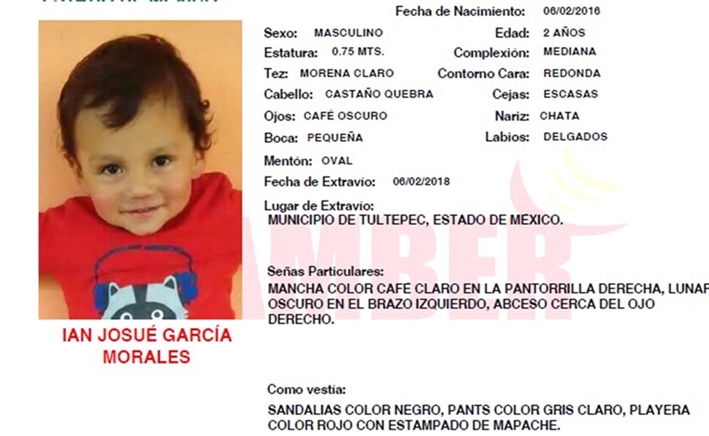 Activan Alerta Amber por niño de 2 años robado en Tultepec