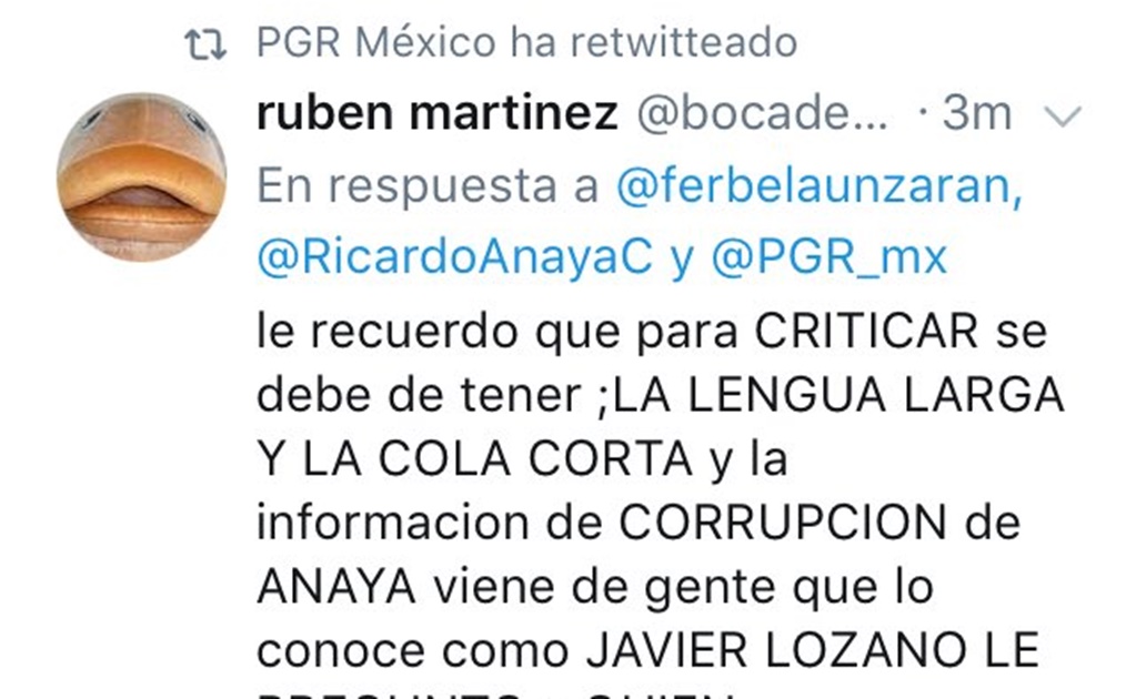 PGR retuitea comentario sobre Anaya y Lozano; luego lo borra