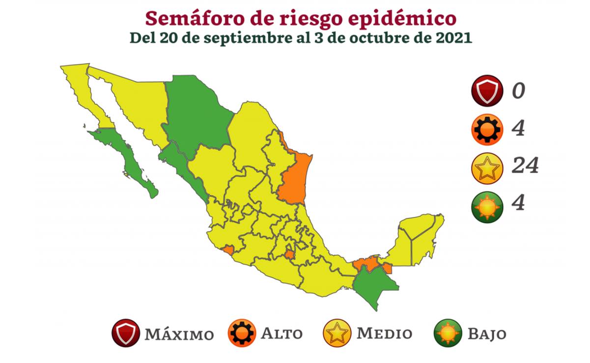 Pasan 24 estados a semáforo amarillo; hay 4 en verde: Secretaría de Salud