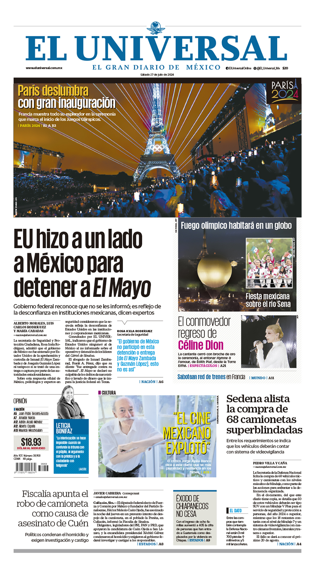 Portada impresa del 27 de julio de 2024