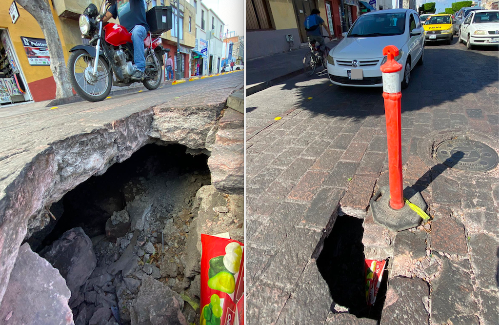 Se abre socavón en el Centro Histórico de Querétaro 