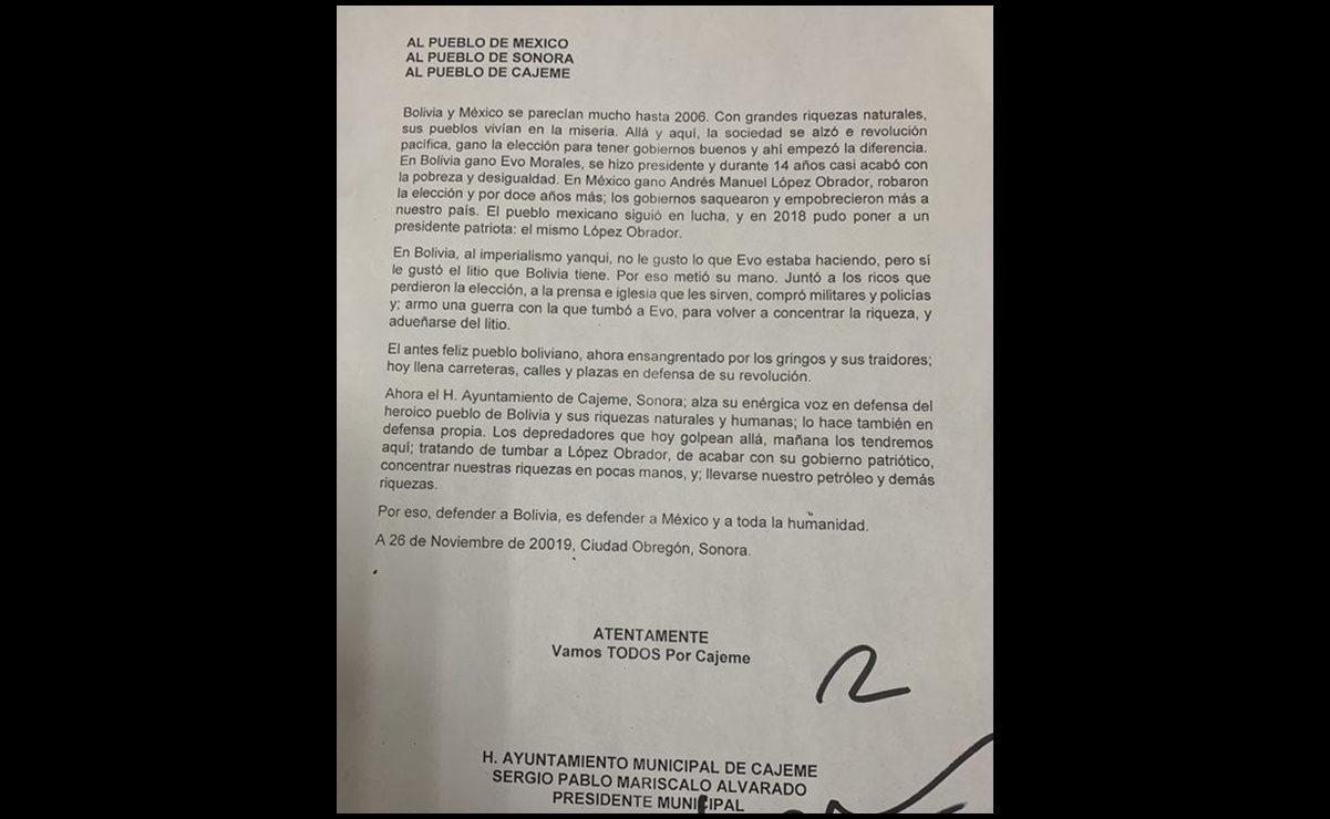 Ayuntamiento de Cajeme pagará con recursos públicos desplegado de apoyo a Evo Morales 