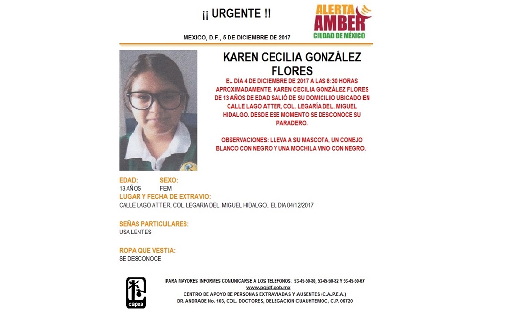 PGJ activa Alerta Amber por niña desaparecida en Miguel Hidalgo