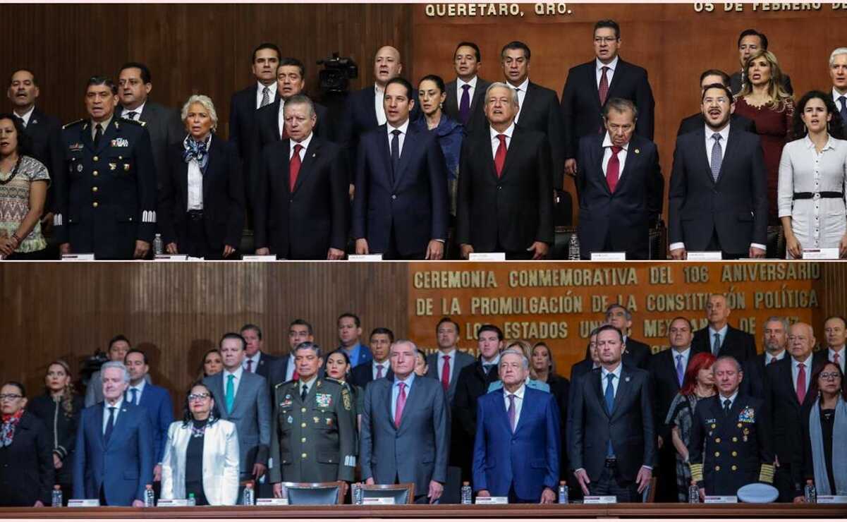 FOTOS: Por primera vez alejan de AMLO a presidente de San Lázaro en conmemoración de la Constitución