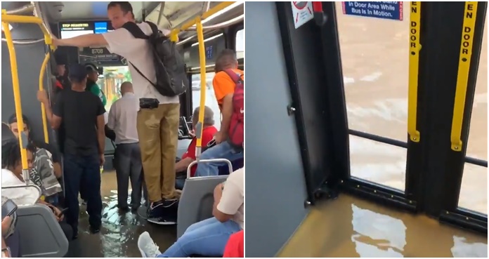 Pasajeros quedan atrapados en autobús por inundación en Nueva York