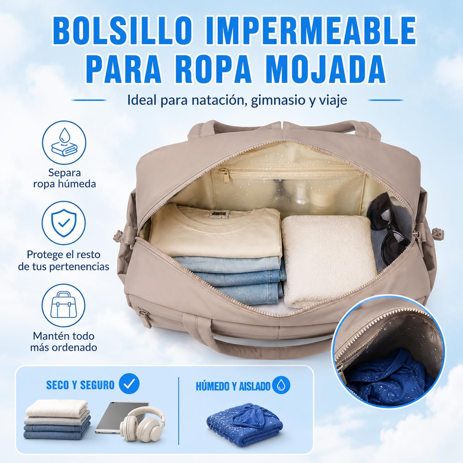 Bolsa Deportiva Impermeable con Compartimento para Ropa Mojada - Foto 4