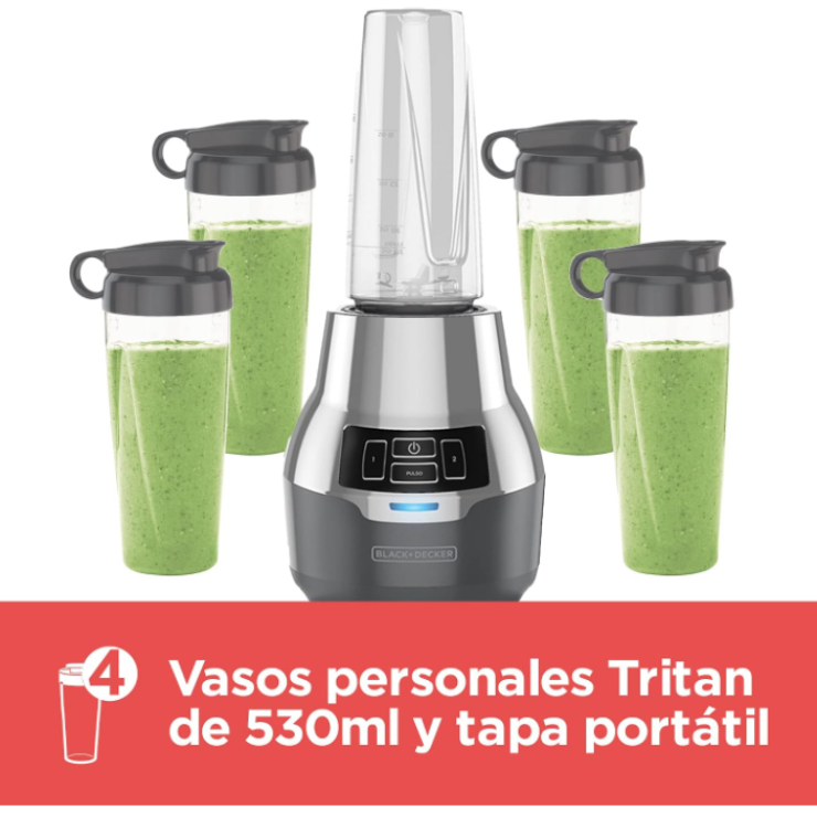Licuadora individual Black+Decker con 4 vasos de Tritan sin BPA