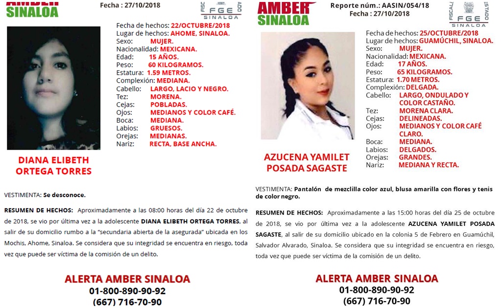 Emiten Alerta Amber por 2 jóvenes desaparecidas en Sinaloa