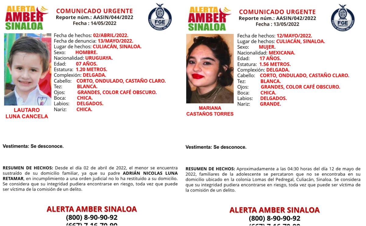 Activan la alerta Amber por la desaparición de 4 menores en Sinaloa