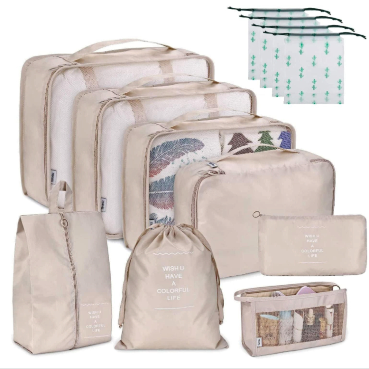 NEWKIBOU Set de 12 organizadores de equipaje beige