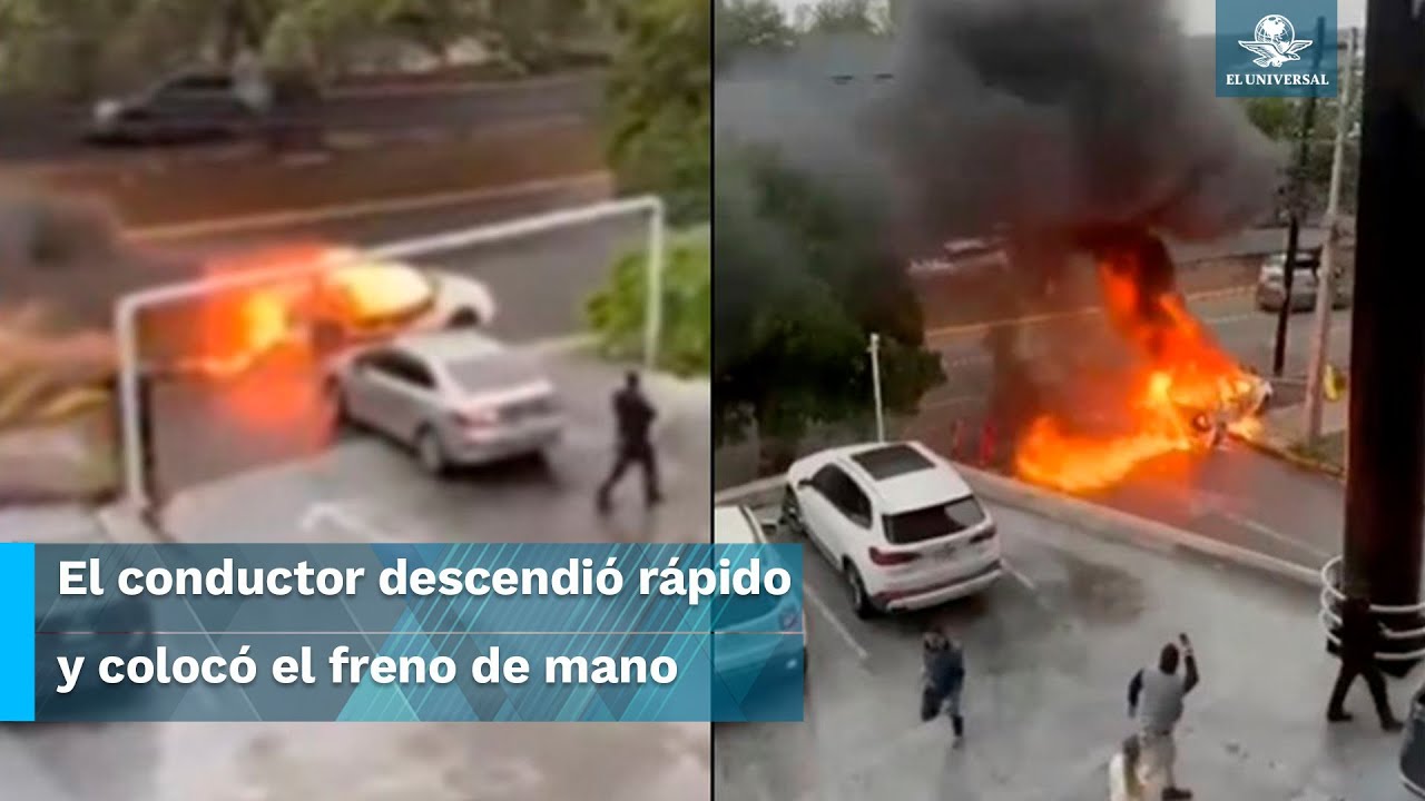 ¡De película! auto en llamas circula por avenida de Nuevo León