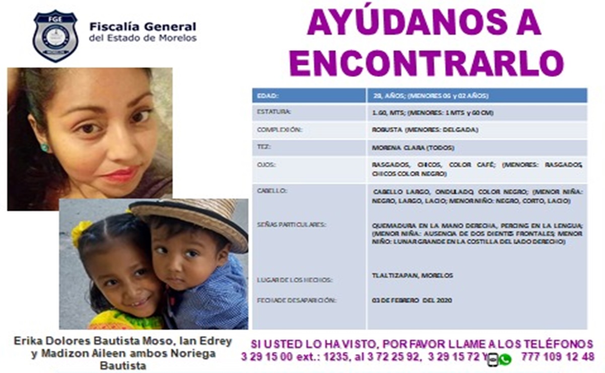 Activan Alerta Amber por desaparición de madre y sus dos hijos  en Morelos