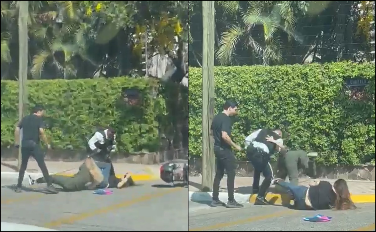 VIDEO: Captan a policía vial peleando a golpes con dos mujeres en calles de Guadalajara, Jalisco