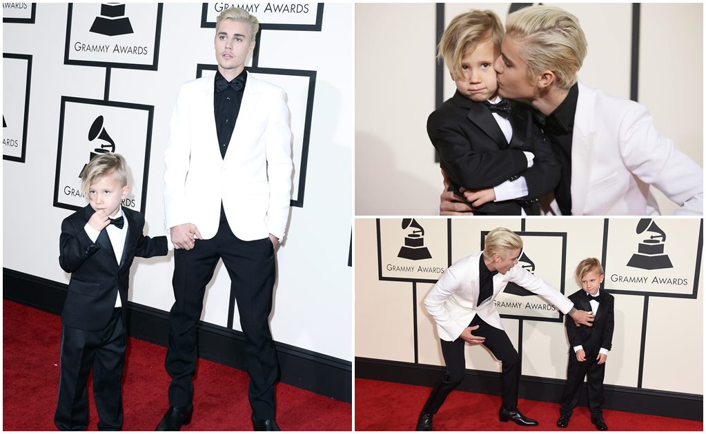 Hermanito de Bieber enternece en los Grammy