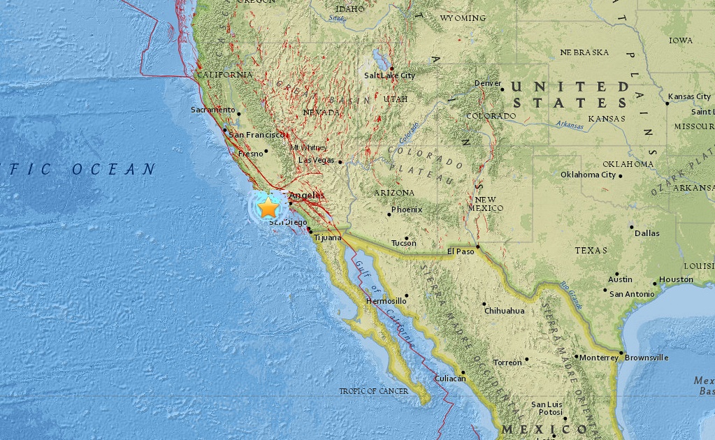 Detectan sismo de 5.3 grados frente a costas de California