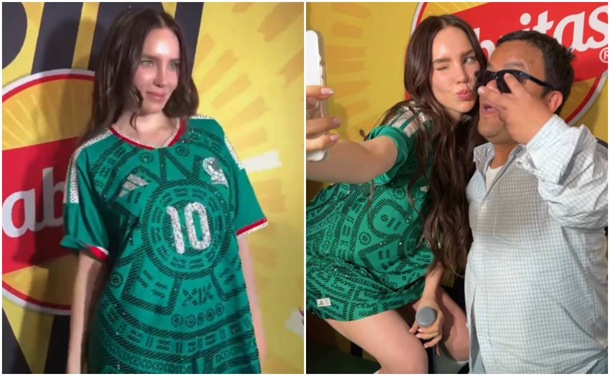 Belinda se escapa a México, luce la playera de la Selección Mexicana y  consiente a fans con look en encaje