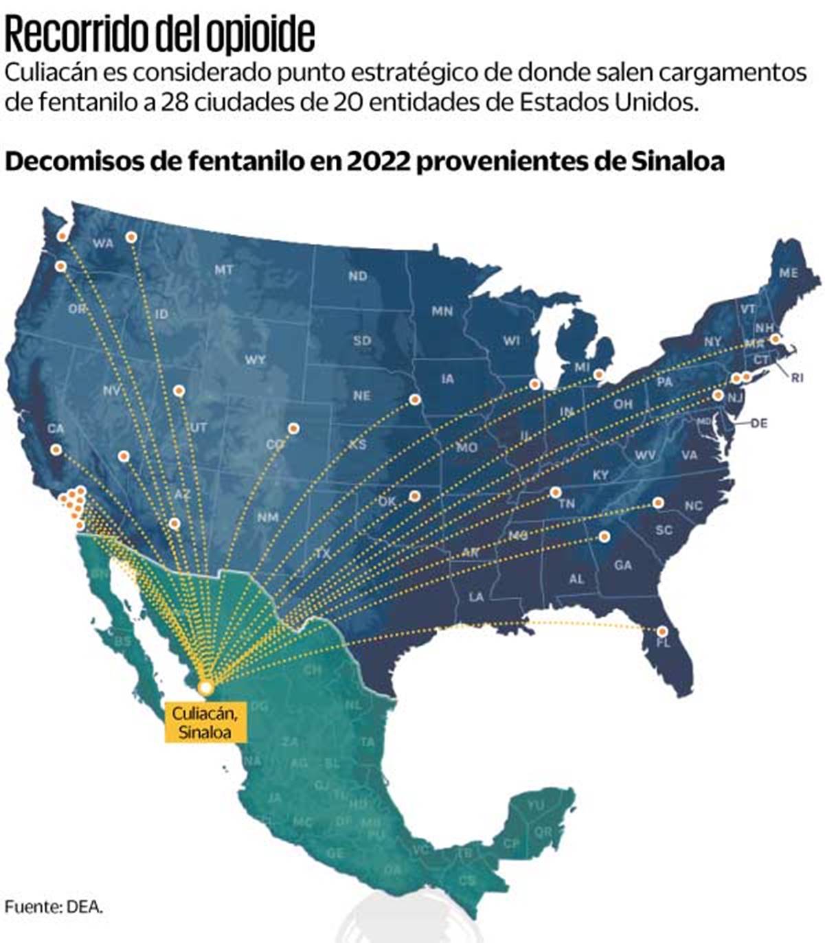 Desde 28 rutas, Los Chapitos inundaron EU con fentanilo: DEA