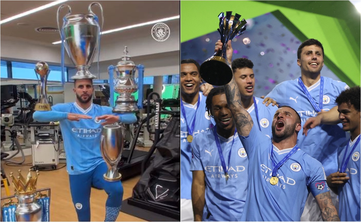 VIDEO: La curiosa celebración de Kyle Walker; casi rompe todos los trofeos del Manchester City