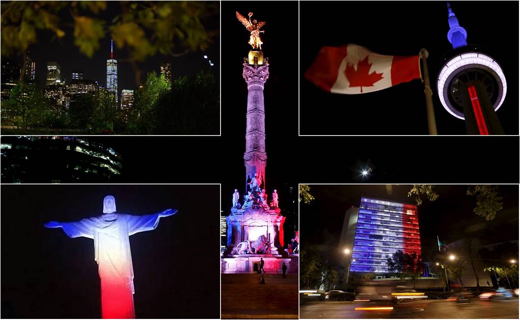 Edificios del mundo encienden colores por Francia