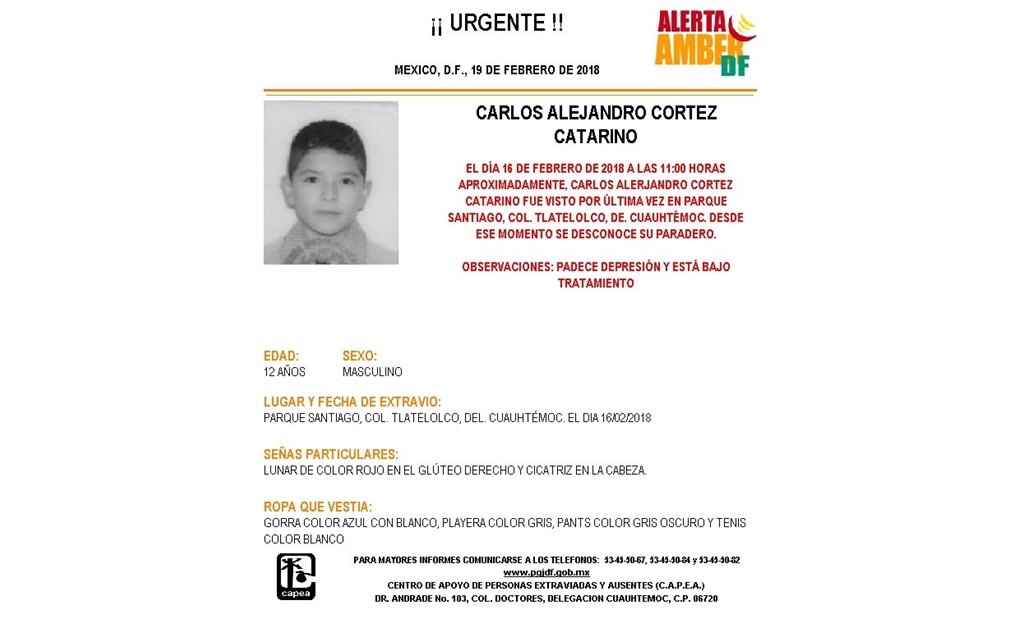 Activan Alerta Amber por menor desaparecido en Tlatelolco 