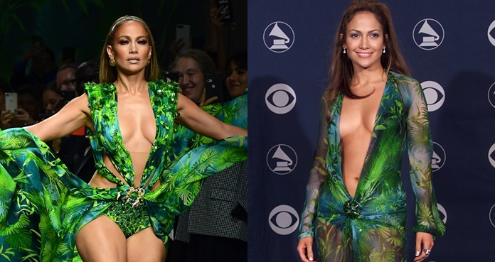 Jennifer Lopez revive su icónico vestido verde Versace en Milán 