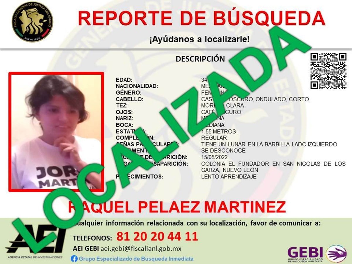 Localizan sin vida a mujer reportada como desaparecida en Nuevo León