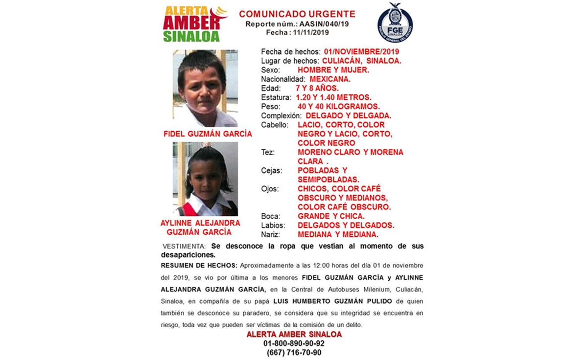 Activan Alerta Amber por desaparición de hermanos de 7 y 8 años en Sinaloa